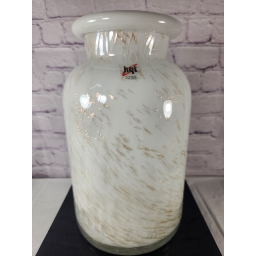 HQT Home Design 11.5" White Vase W/ Gold‎ Glitter Accents NWT